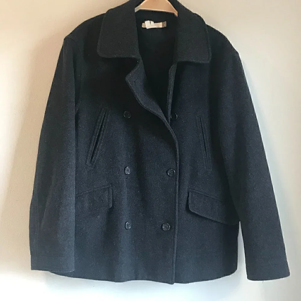 J. Crew Men's Wool Cashmere Dock Winter Button Dark Grey Peacoat Size S